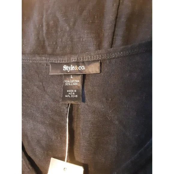 NWOT Style & Co Cotton/ Linen Blend Black Tunic Pullover V Neck Top Size L - Picture 9 of 11